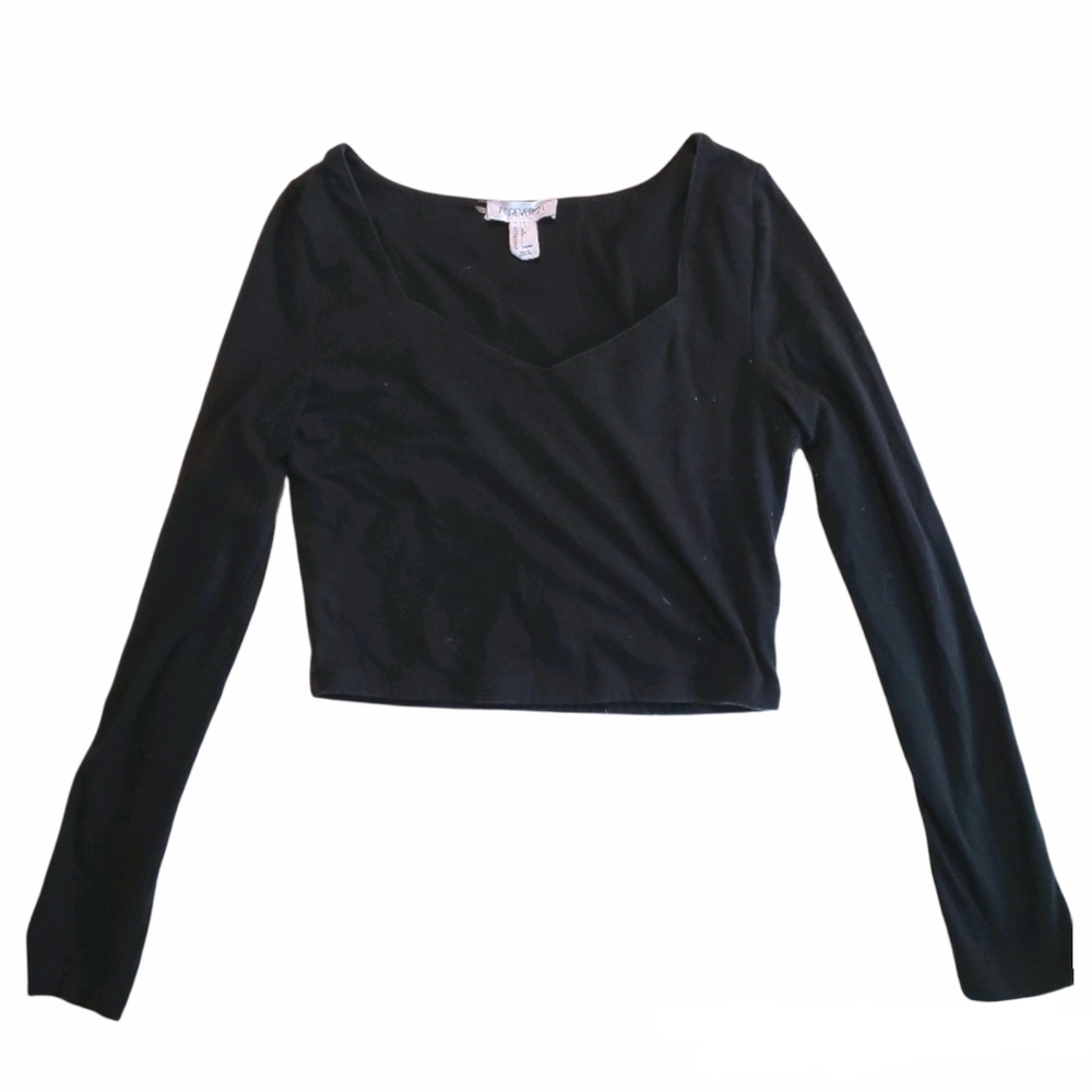 F21 Long Sleeve Crop Top | Black